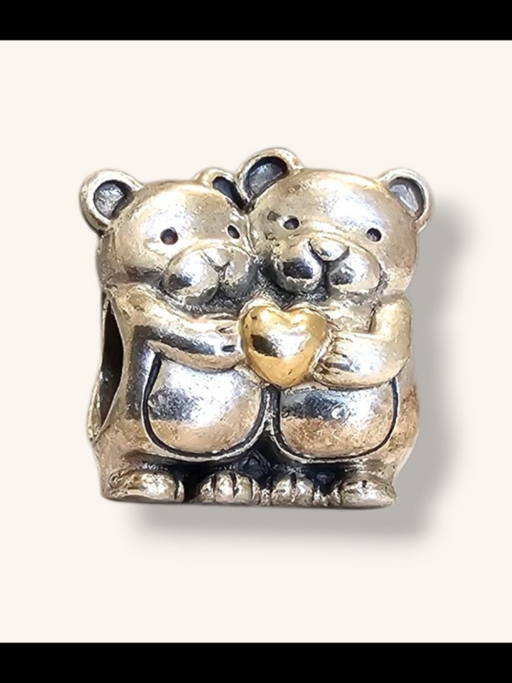 Pandora Silver Double Bear Charm with Gold Heart Accent